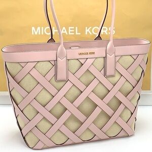 MICHAEL KORS SIENNA Large Tote Shoulder BAG In POWDER BLUSH Leather Canvas